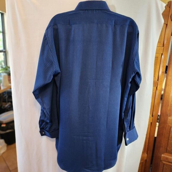 STACY ADAMS BLUE PIN STRIPE NWT SIZE 17 34/35 SHIRT FRENCH CUFFS LONG SLEEVE - Picture 7 of 10